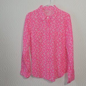 LILLY PULITZER sz L Sea View Linen Shirt Pink Plaid Daisies  NWOT